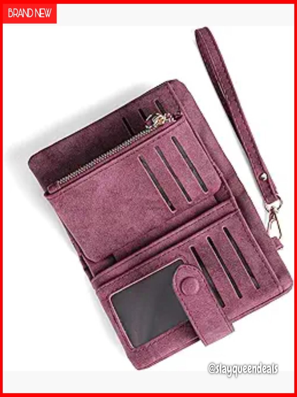 Small RFID Blocking Leather Bifold Wallet with Wristlet and Coin Purse